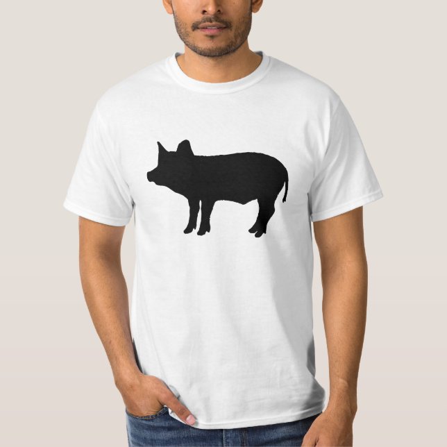 Black Pig Piglet Piggy Silhouette Outline T-Shirt (Front)