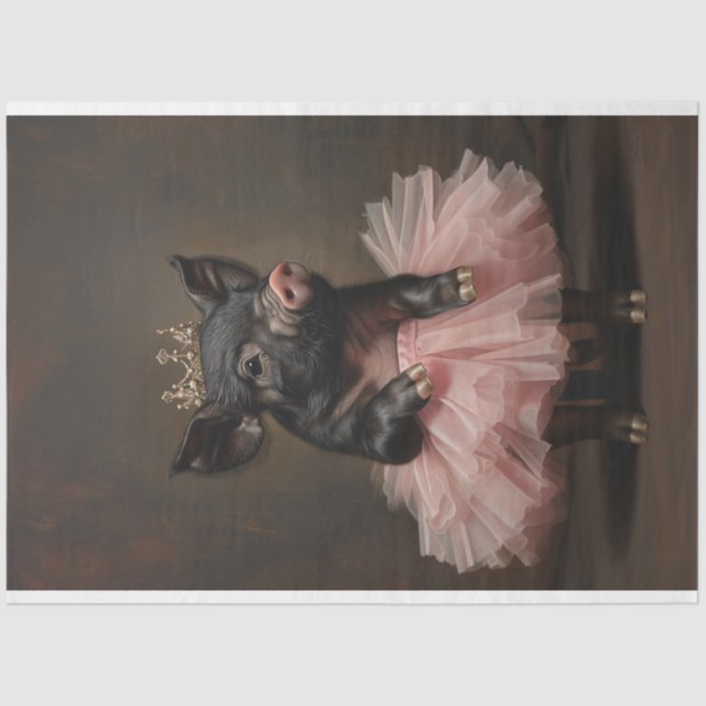 Black Pig Pink Tutu & Crown Decoupage  Tissue Paper (Front)