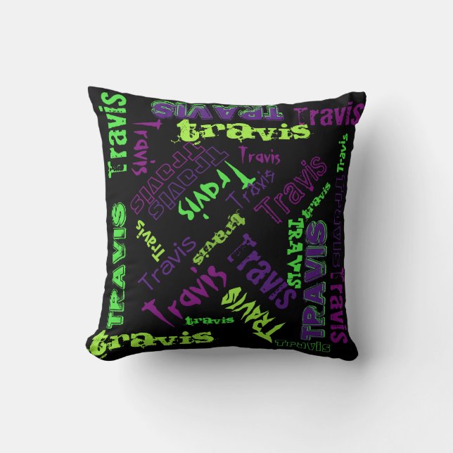 Black Pillow Neon Green Violet Purple Name Collage (Front)