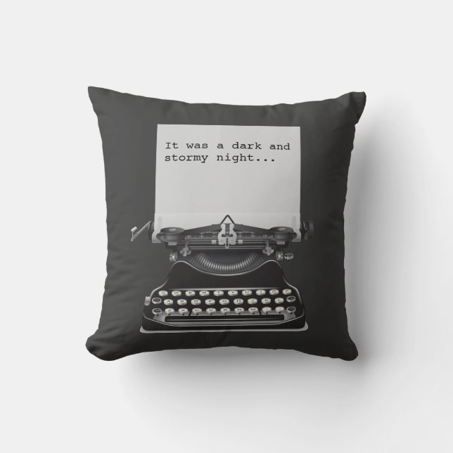 Black Pillow with Old Typewriter (Front)
