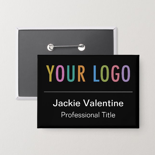 Black Pinback Badge Employee Name Button with Logo (Front/Back)