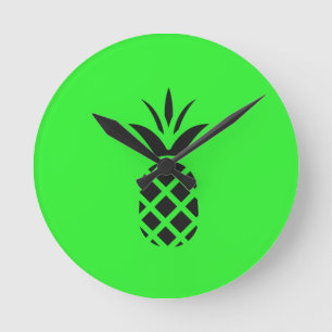 Black pine apple in Green Round Clock