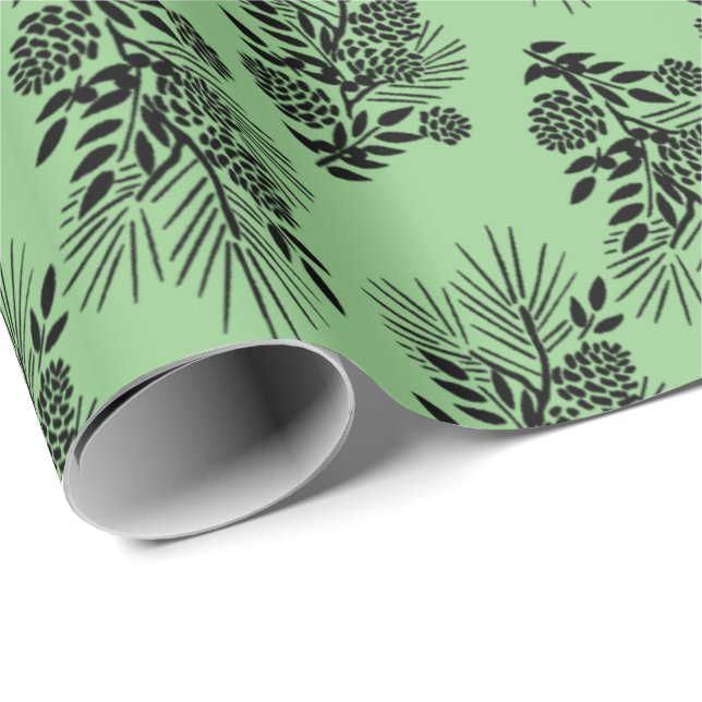 Black Pine Boughs Cones and Berries Your Colour Wrapping Paper (Roll Corner)