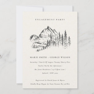 Black Pine Wood Mountain Sketch Wedding Engagement Invitation