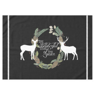 Black Pine Wreath Deer Wonderful Life Tablecloth