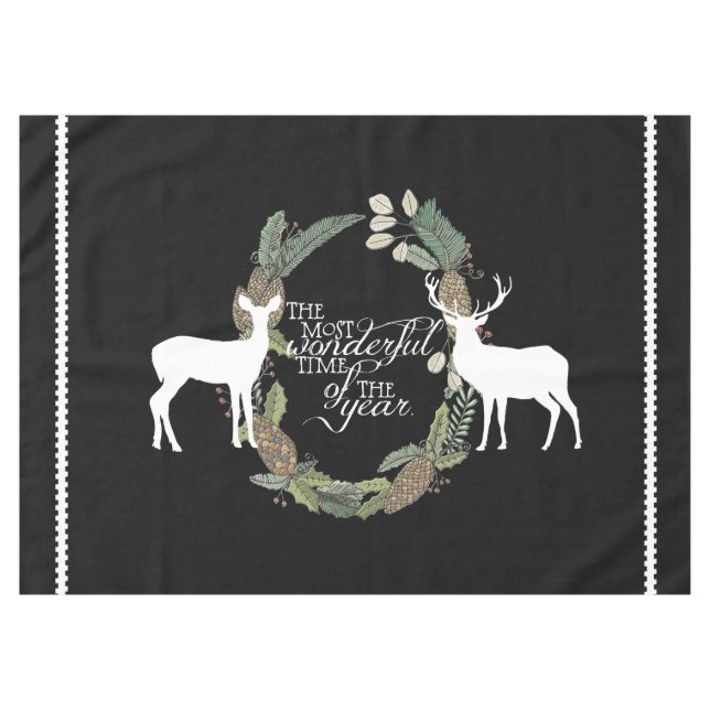 Black Pine Wreath Deer Wonderful Life Tablecloth (Front (Horizontal))