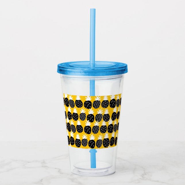 Black pineapples acrylic tumbler (Front)