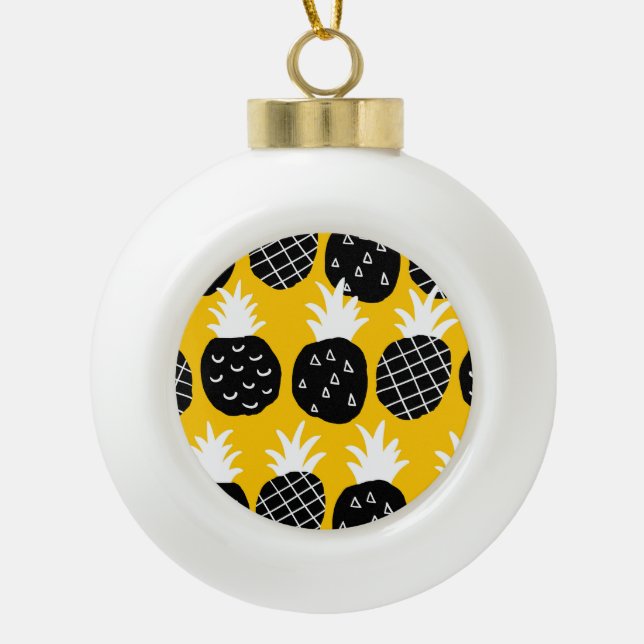 Black pineapples ceramic ball christmas ornament (Front)