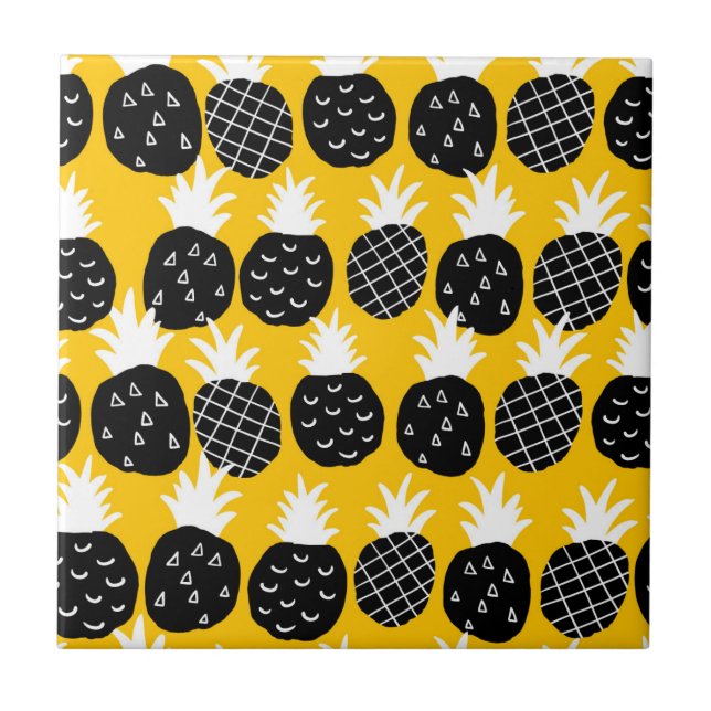 Black pineapples ceramic tile (Front)