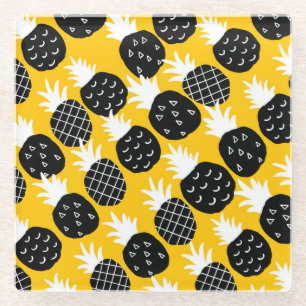 Black pineapples glass coaster