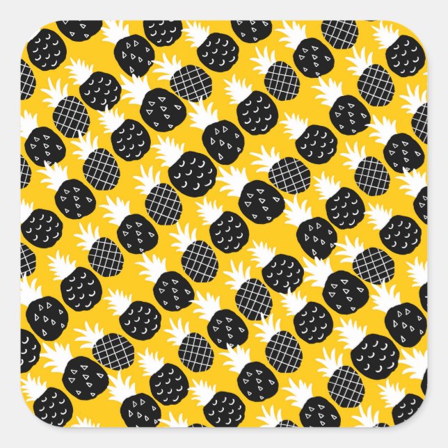 Black pineapples square sticker (Front)