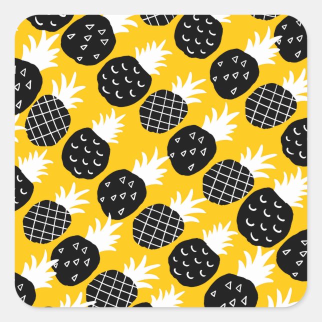 Black pineapples square sticker (Front)