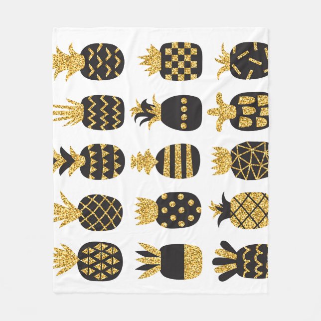 Black Pineapples: Unique Textured Set Fleece Blanket (Front)