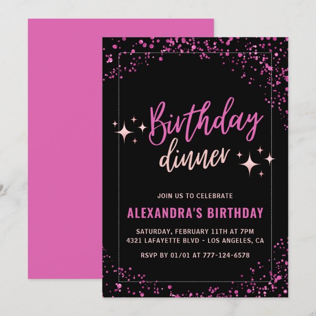 Black Pink 23rd birthday invitations Dinner  (Front/Back)