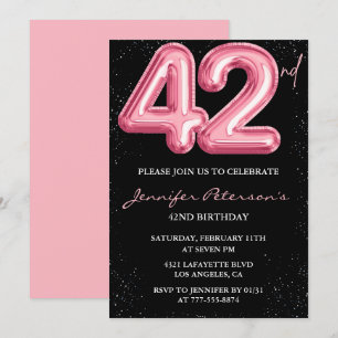 Black Pink 42nd birthday invitations Balloon Glam 