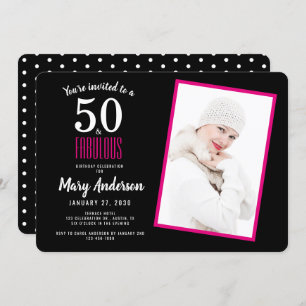 Black Pink 50 and Fabulous 50th Birthday Party Invitation