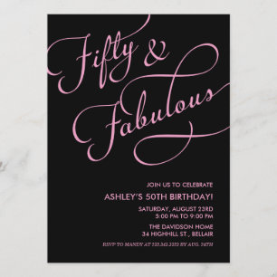 Black & Pink 50 and Fabulous Birthday Invitations