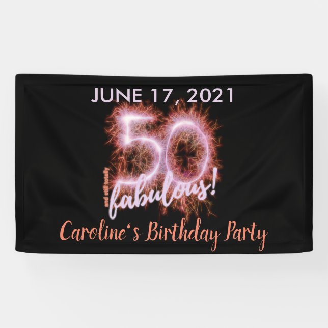 Black Pink 50 & still Fabulous 50th Birthday Party Banner (Horizontal)