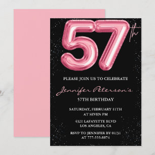 Black Pink 57th birthday invitations Balloon Glam