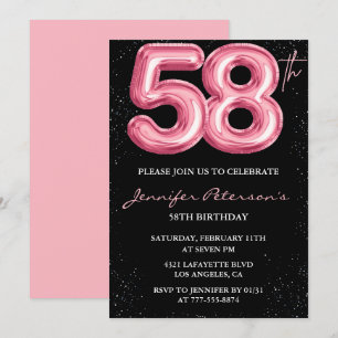 Black Pink 58th birthday invitations Balloon Glam