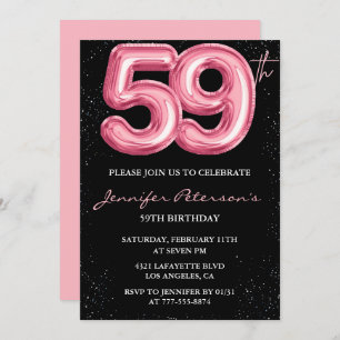 Black Pink 59th birthday invitations Balloon Glam 
