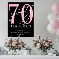 Black Pink 70th Birthday Welcome Sign