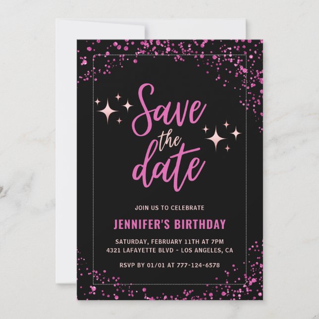 Black Pink 71st birthday invitation Save the date  (Front)