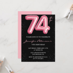 Black Pink 74th birthday invitations Balloon Glam 
