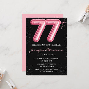 Black Pink 77th birthday invitations Balloon Glam 