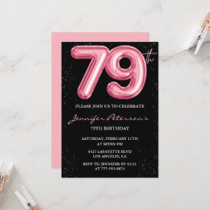 Black Pink 79th birthday invitations Balloon Glam 