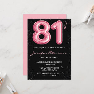 Black Pink 81st birthday invitations Balloon Glam 