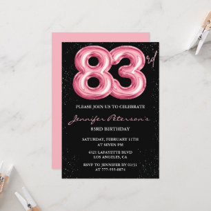Black Pink 83rd birthday invitations Balloon Glam 