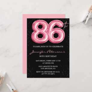 Black Pink 86th birthday invitations Balloon Glam 
