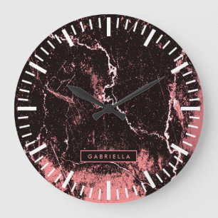 Black & Pink Abstract Large Clock