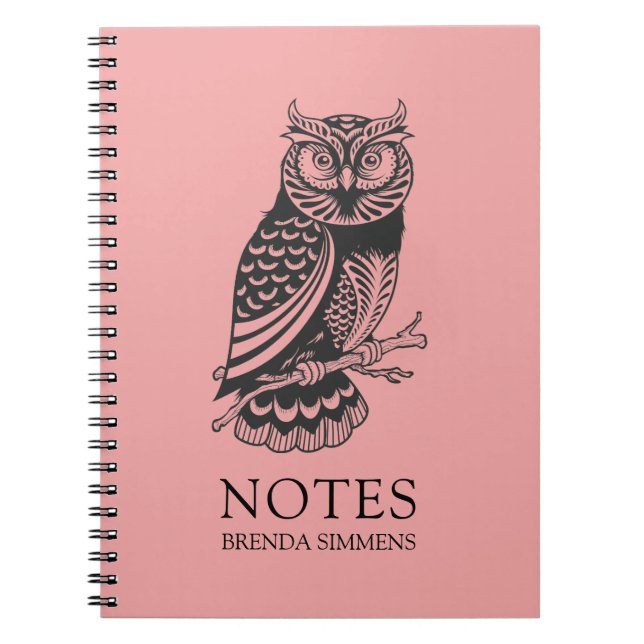Black & Pink Abstract Owl Notebook (Front)