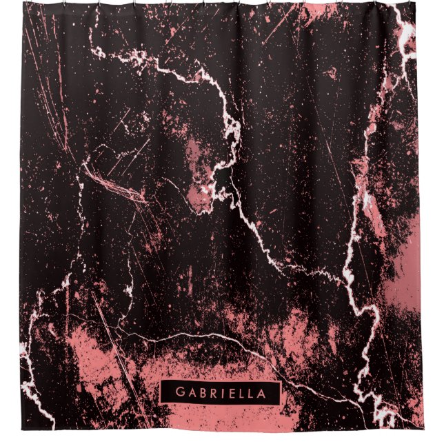 Black & Pink Abstract Shower Curtain (Front)