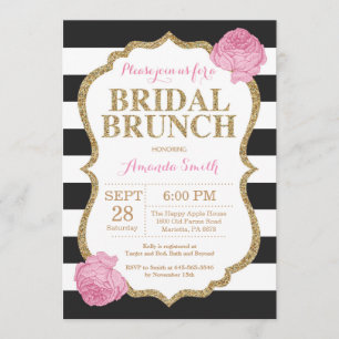Black Pink and Gold Bridal Brunch Invitation
