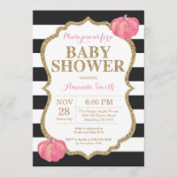 Black Pink and Gold Pumpkin Baby Shower Invitation
