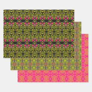 Black Pink and Green Patterned Wrapping Paper Sheet