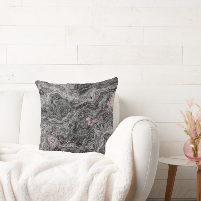 Black, Pink and Grey Marble abstract Cushion (Couch)
