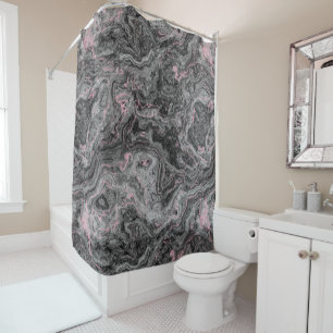 Black, Pink and Grey Marble abstract Shower Curtain