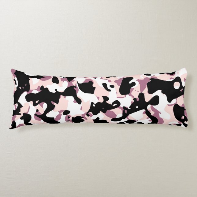 Black, Pink and Plum Camo Body Pillow (Front)