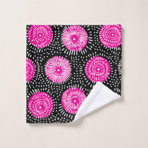 Black pink and white doodle burst bath towel set