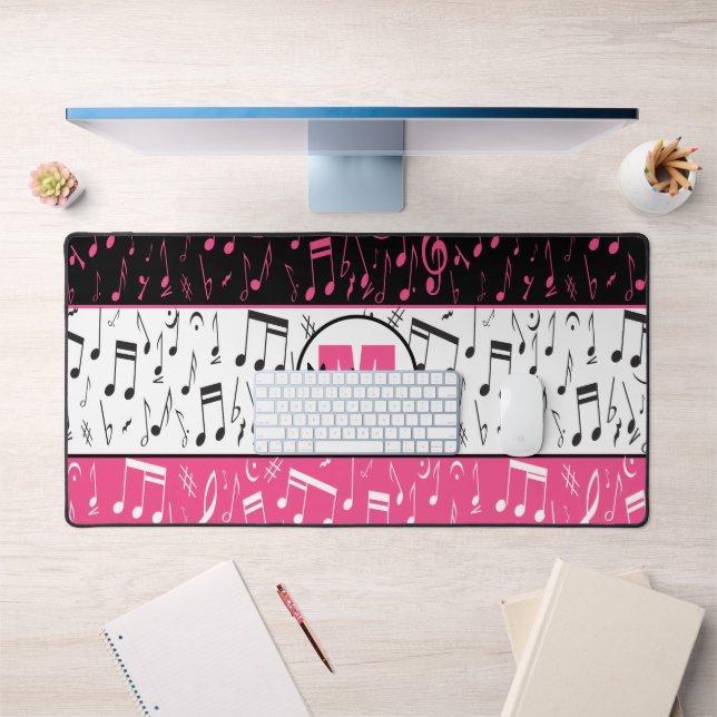 Black pink and white music notes  desk mat (Office 1)