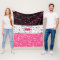 Black pink and white music notes fleece blanket