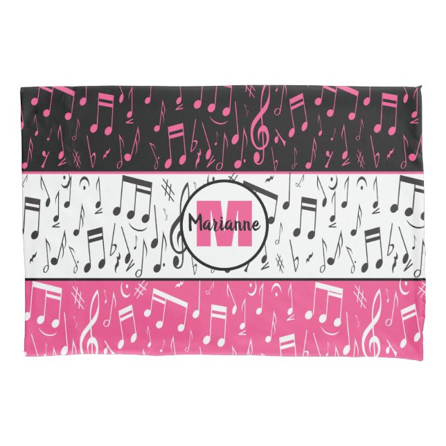 Black pink and white music notes pillow case (Front-Left)