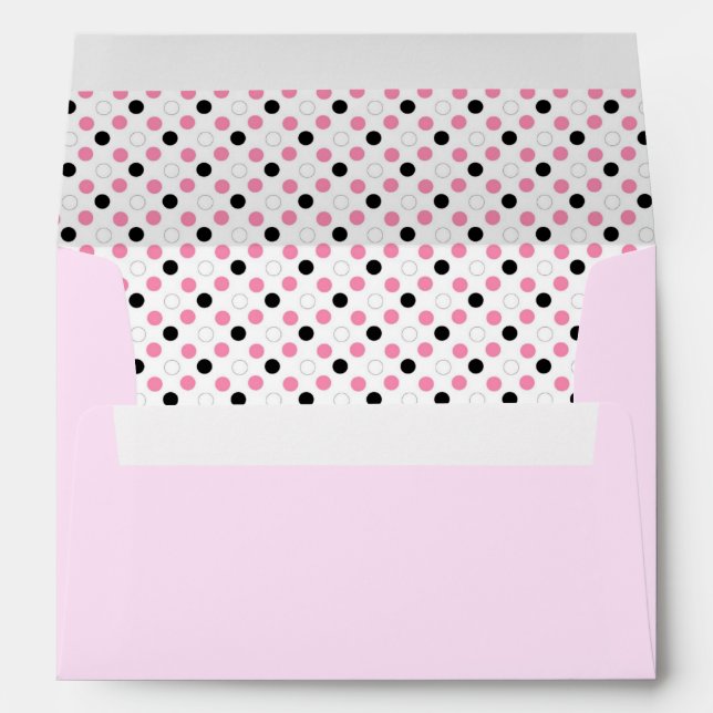 Black pink and white polka dots Greeting cards Envelopes (Back (Bottom))