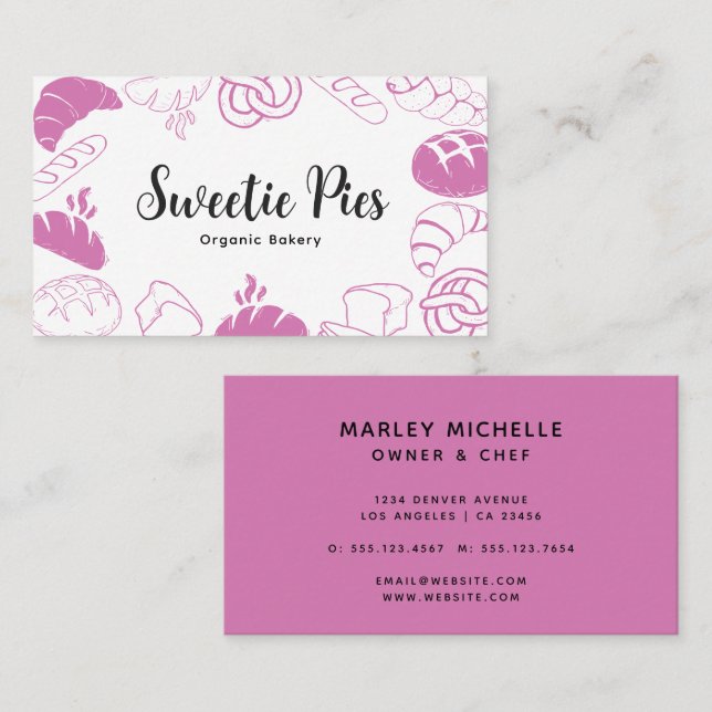 Black & Pink Baking & Cooking Bakery Illustration Business Card (Front/Back)
