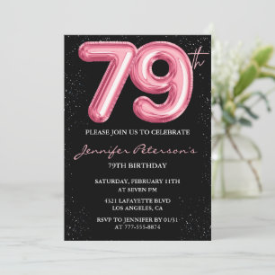 Black Pink Balloon Glam Glitter 79th birthday Invitation
