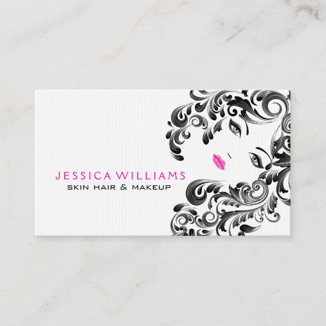 Black & Pink Beauty Face White Background Appointment Card (Front)